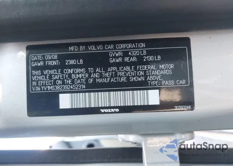 2009 Volvo S40 2.4I из США, поврежденный, VIN YV1MS382392452314